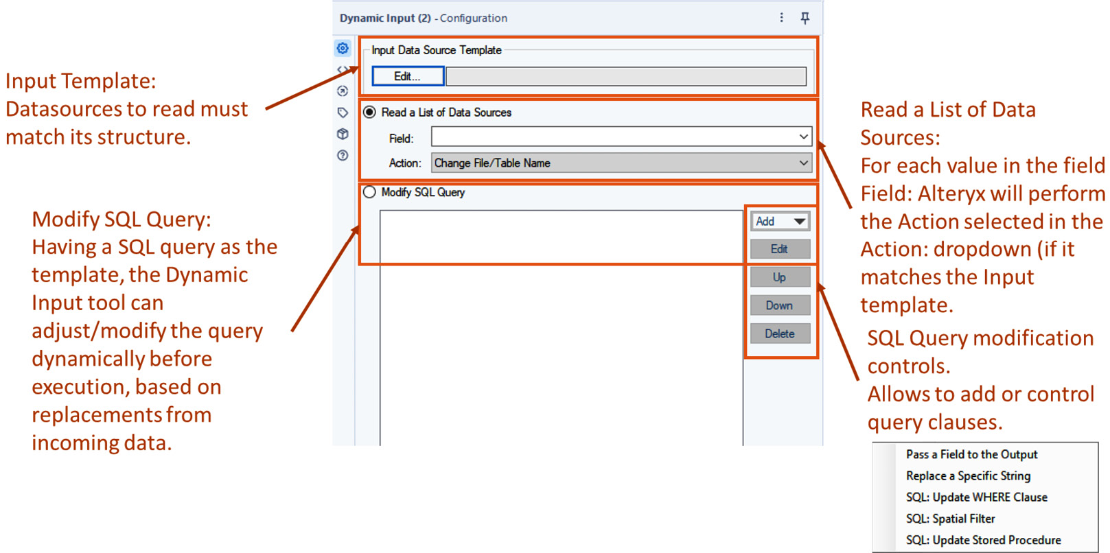 Figure 2.3: Dynamic Input tool configuration options