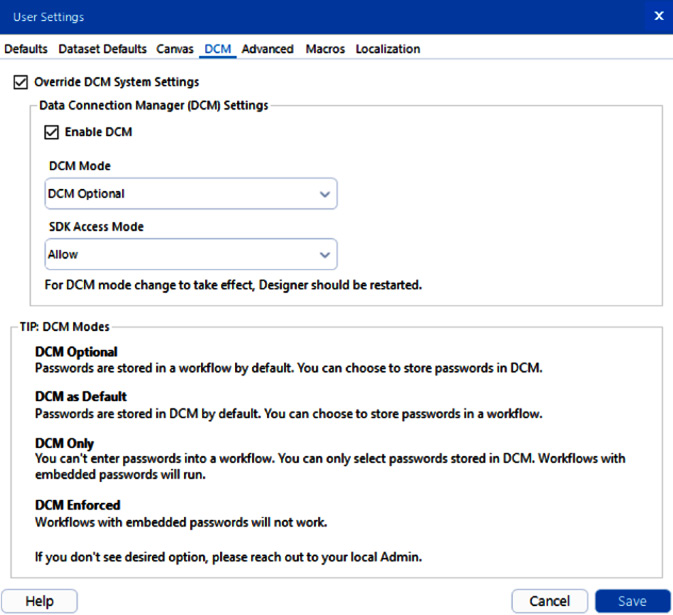 Figure 2.36: DCM options in User Settings