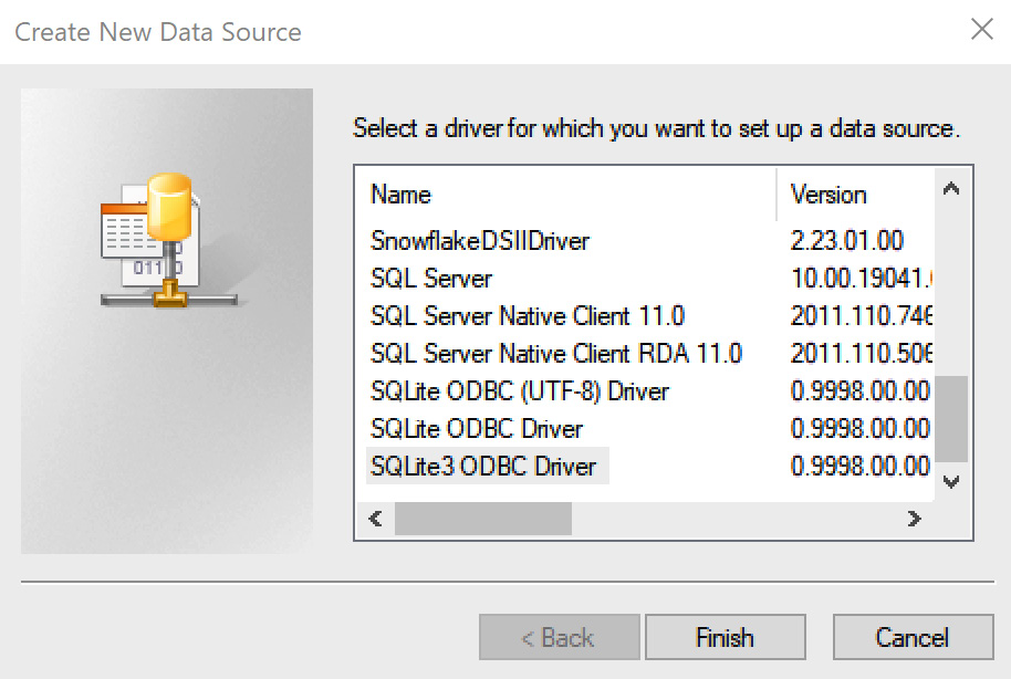 Figure 2.47: Selecting a driver for the data source