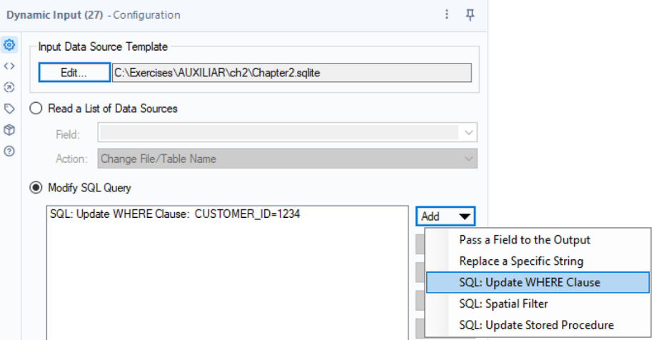 Figure 2.7: Modify SQL Query options