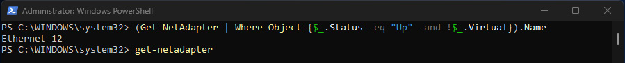 Figure 1.13 – Running a PowerShell command to determine a network adapter connected to the internet