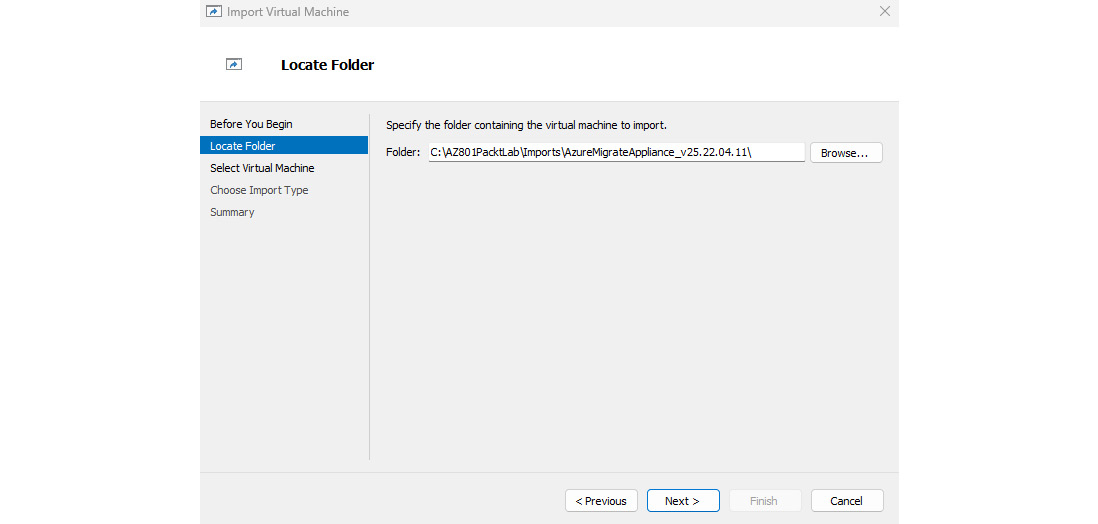 Figure 14.8 – Selecting the folder for the imported Azure Migrate appliance