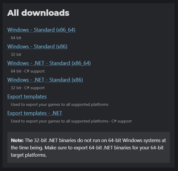 Figure 1.3 – The All Downloads section, where you can find different versions of the engine