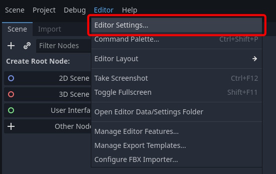 Figure 1.7 – The Editor Settings… option in the Editor menu