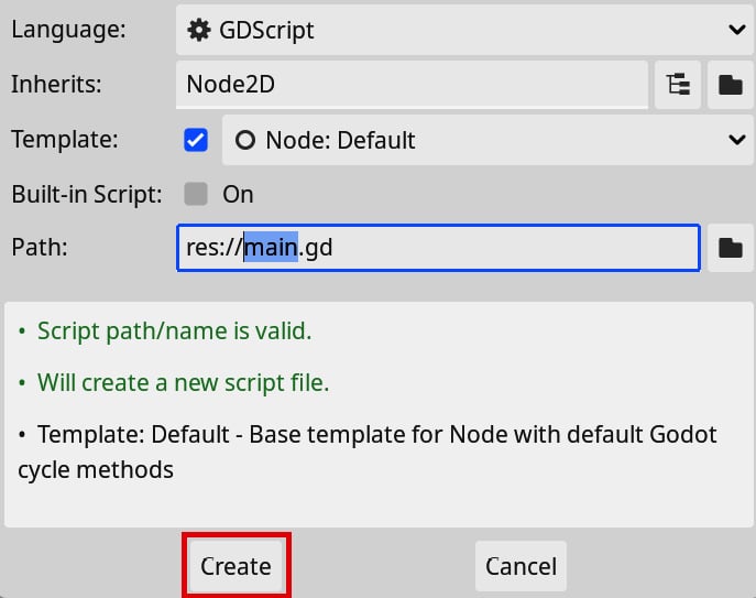 Figure 1.16 – Pressing Create to create the script