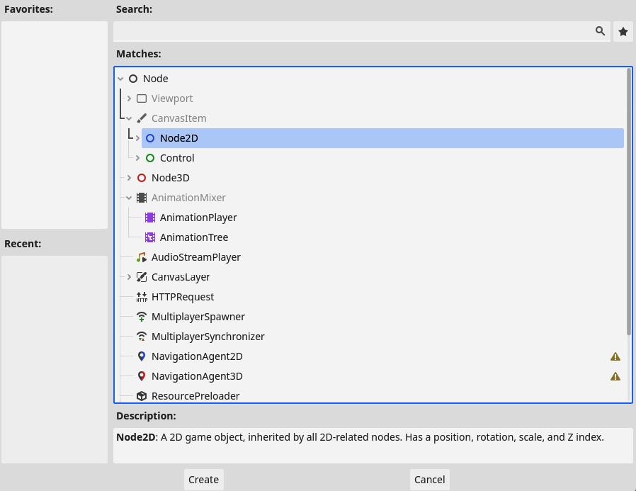 Figure 6.2 – Finding and selecting the Node2D node