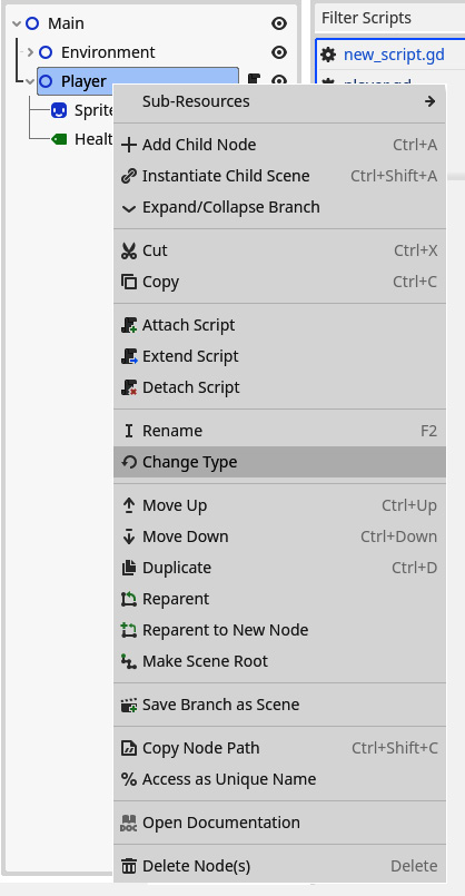 Figure 7.12 – Node type can be changed through the menu that pops up when right-clicking that node