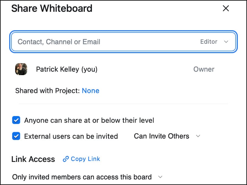 Figure 2.20: Share Whiteboard permissions screen