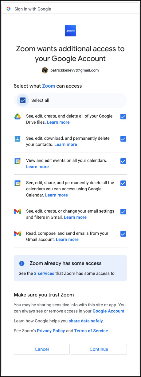 Figure 1.15: Google account access