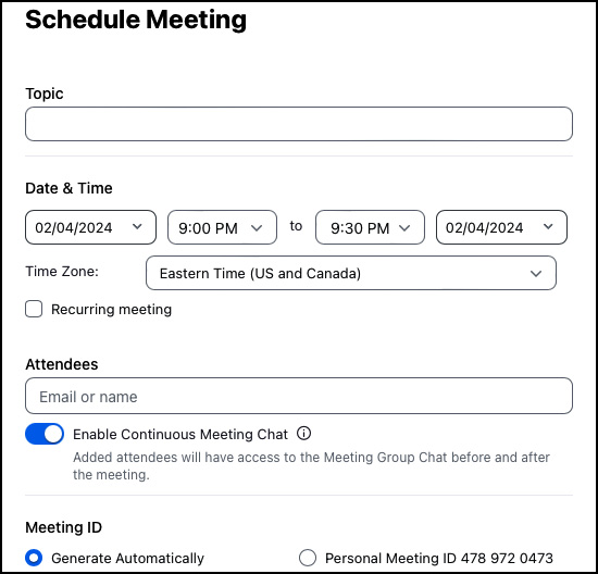 Figure 1.36: Schedule Meeting window