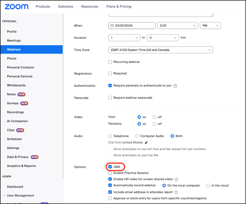 Figure 6.36: Enabling Q&A