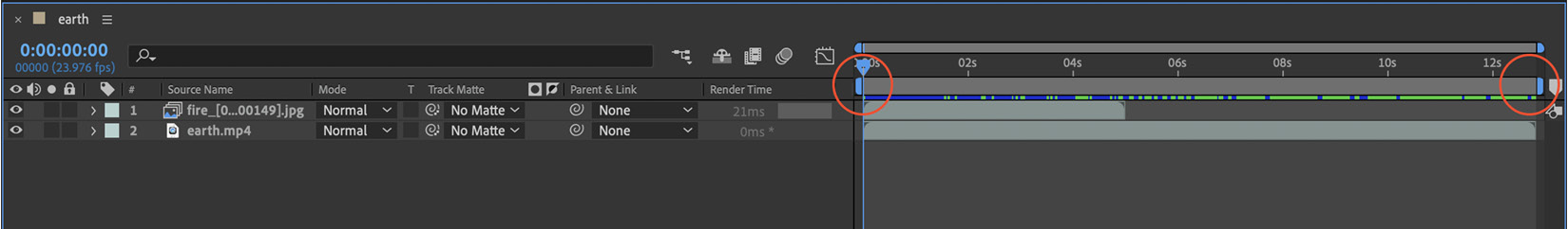 Figure 1.17: The Timeline panel indicating the timeline’s work area range