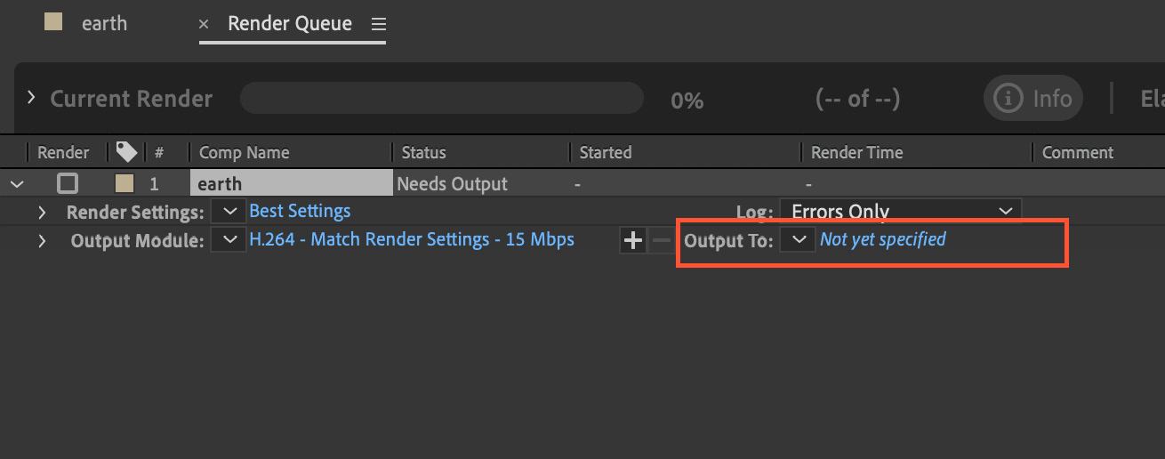 Figure 1.24: The Render Queue panel