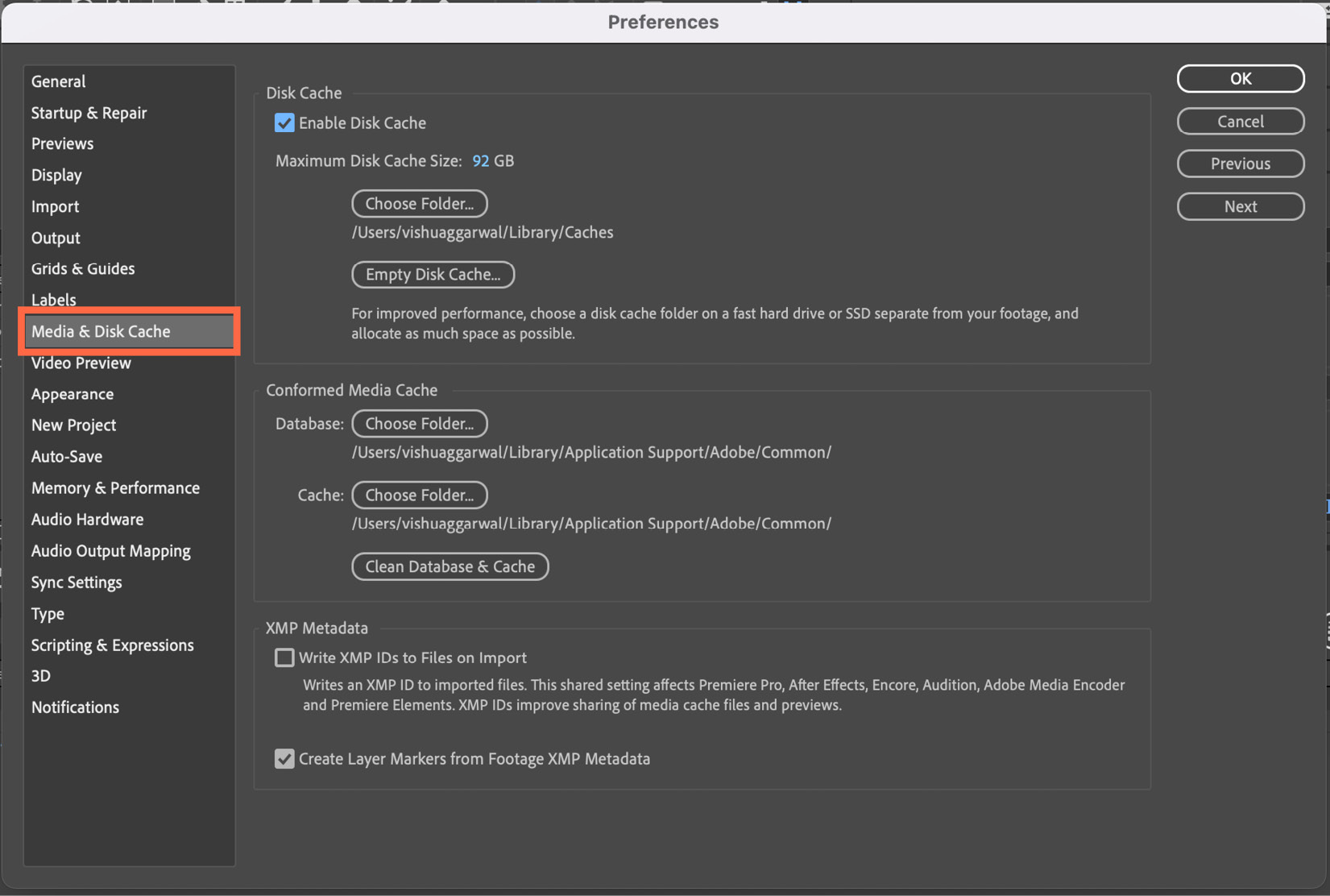 Figure 1.27: The Media & Disk Cache options