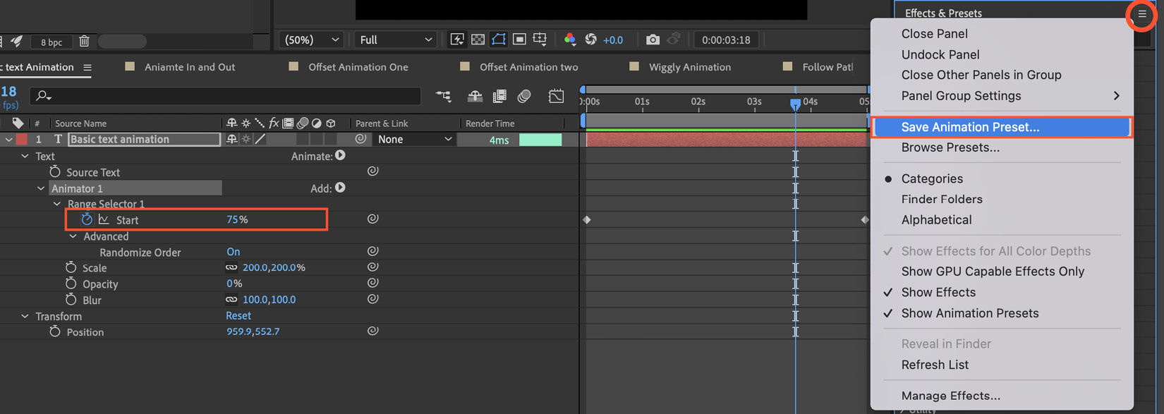 Figure 3.18: Save Animation Preset...