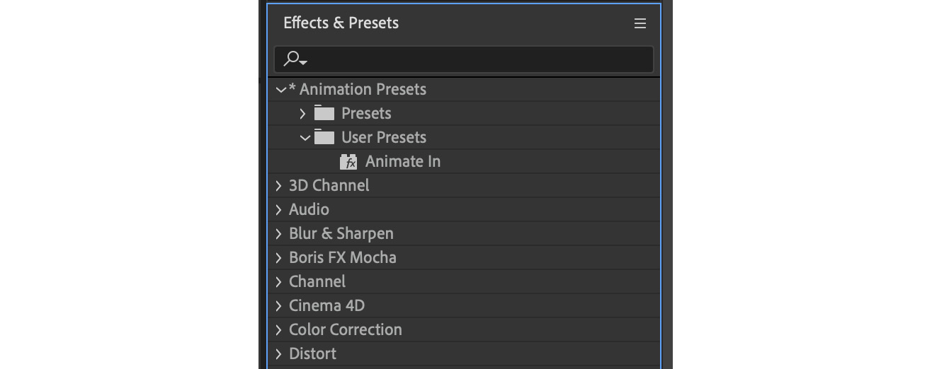 Figure 3.19: The saved animation preset that needs to be applied on the Animate In & Out text layer