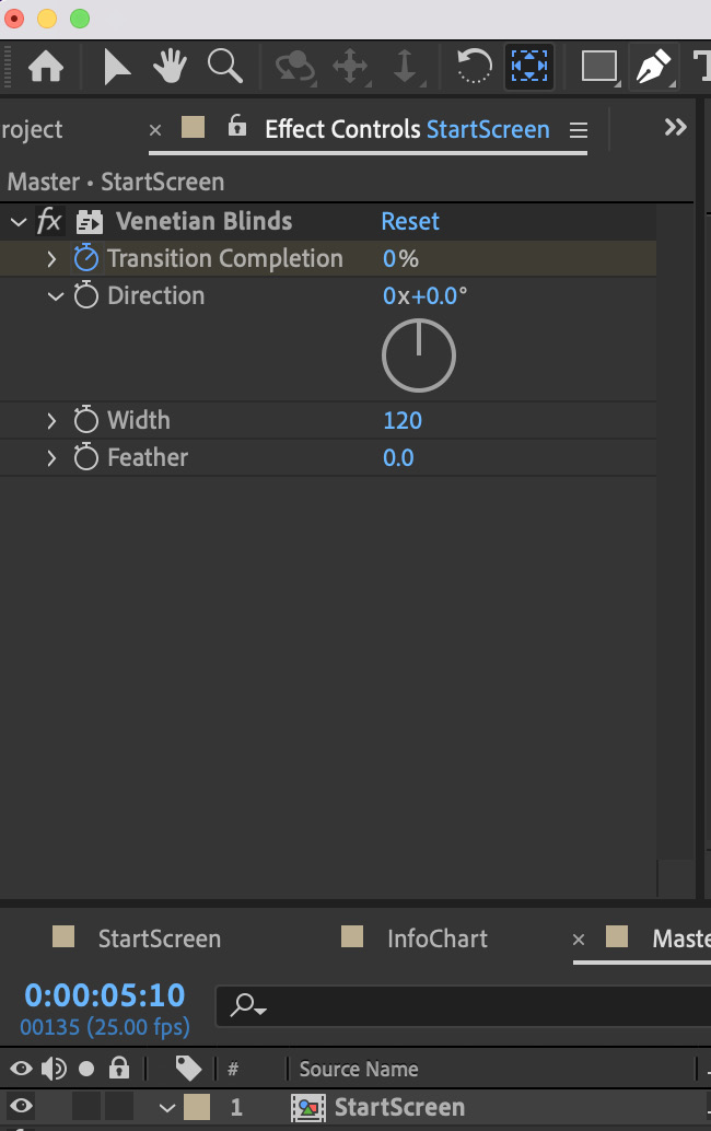 Figure 4.61: Venetian Blinds effect settings and animation