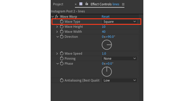 Figure 5.27: The Wave Warp type changed to Square in the lines layer