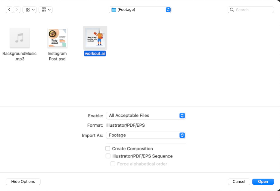 Figure 5.2: The import options settings