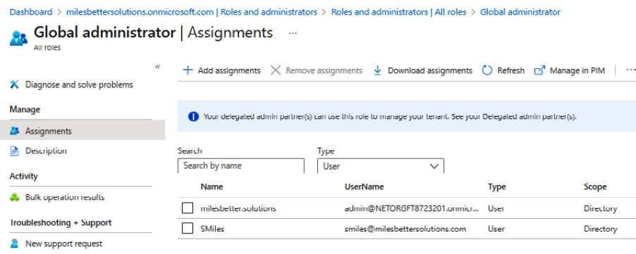 Figure 1.10 – Global Administrator Assignments screen