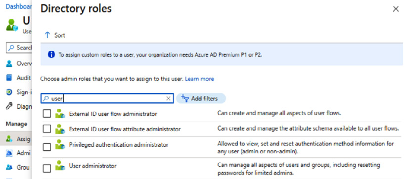 Figure 1.12 – The Directory roles assignment screen