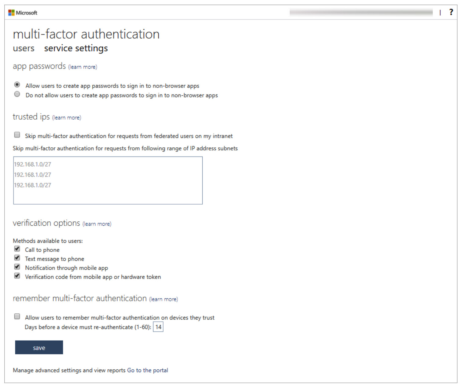 Figure 1.28 – The service settings tab’s settings