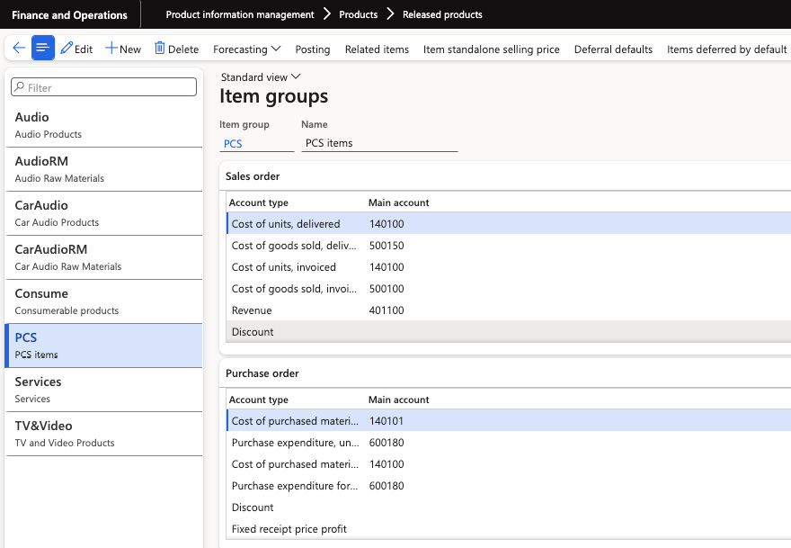 Figure 2.8 – Item groups setup