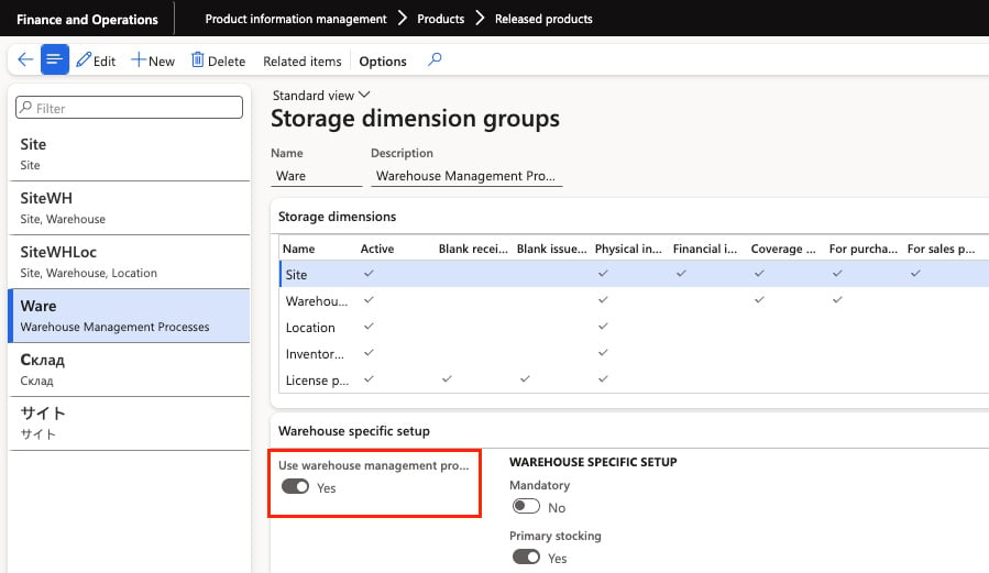 Figure 2.9 – Storage dimension groups setup