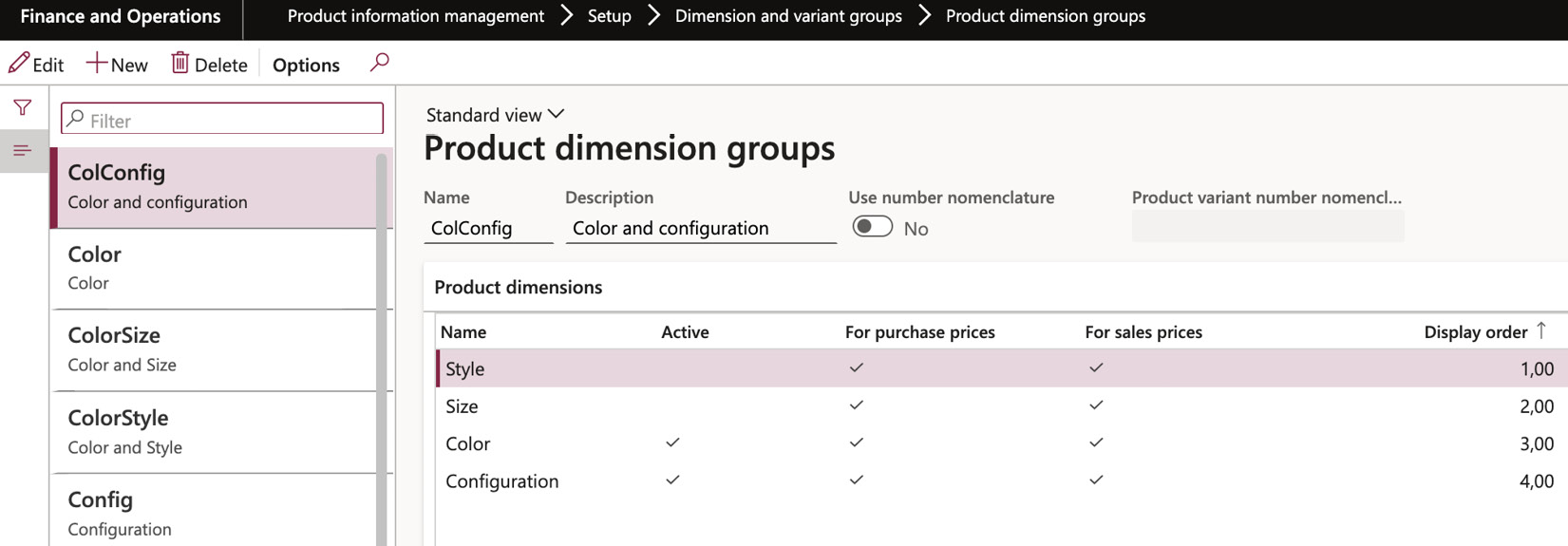 Figure 2.14 – The Product dimension groups screen