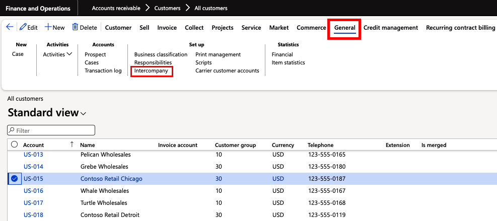 Figure 6.43 – Intercompany option on the All customers form