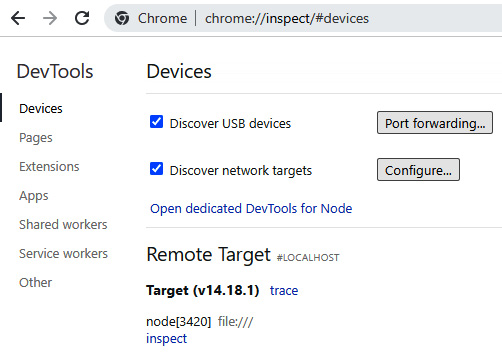 Figure 1.5 – Inspecting the Node.js application in the Chrome web browser
