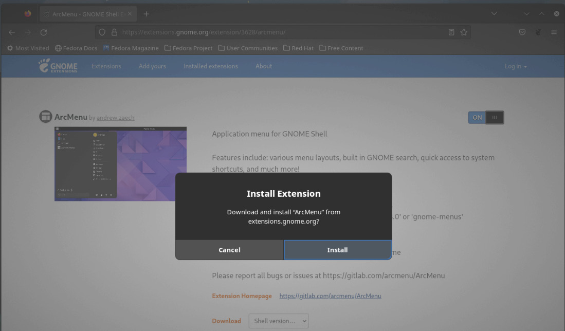 Figure 3.12 – ArcMenu extension installation