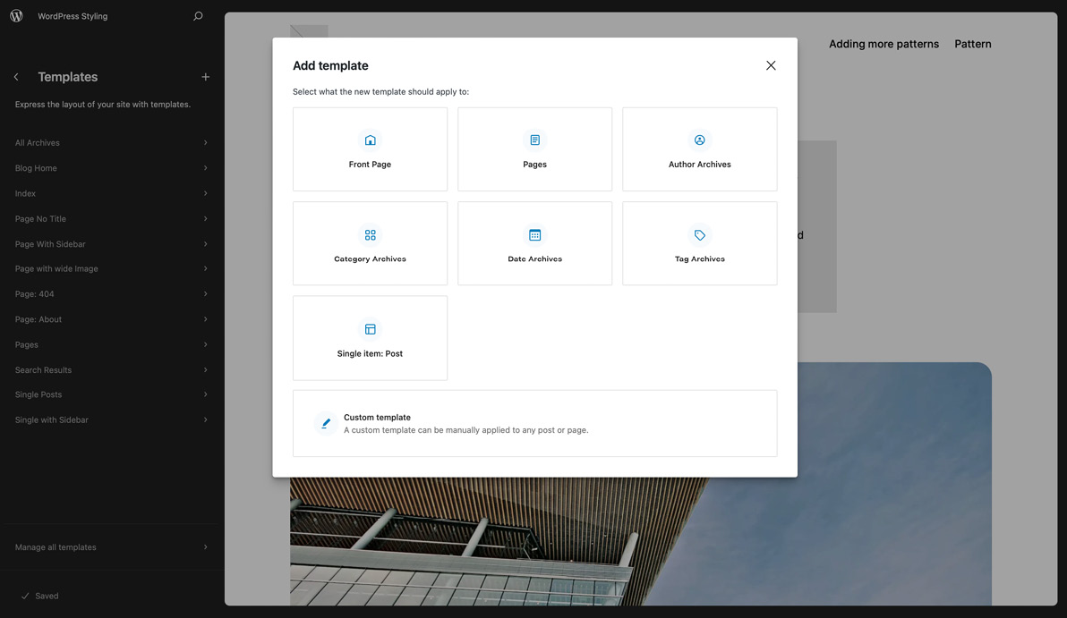 Figure 12.1: Modal to add a template