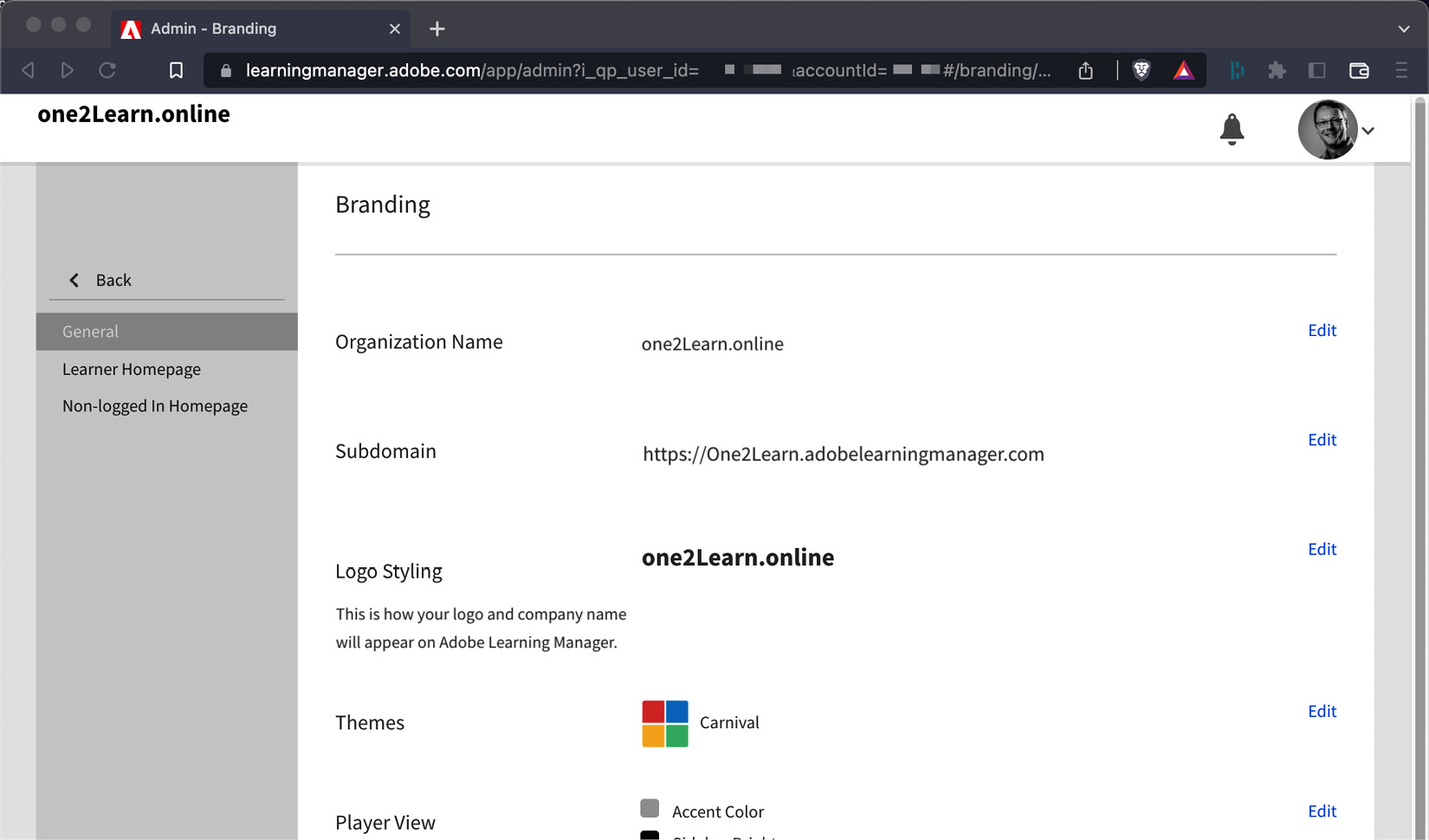 Figure 2.1 – The Branding section of the Learning Manager administrator