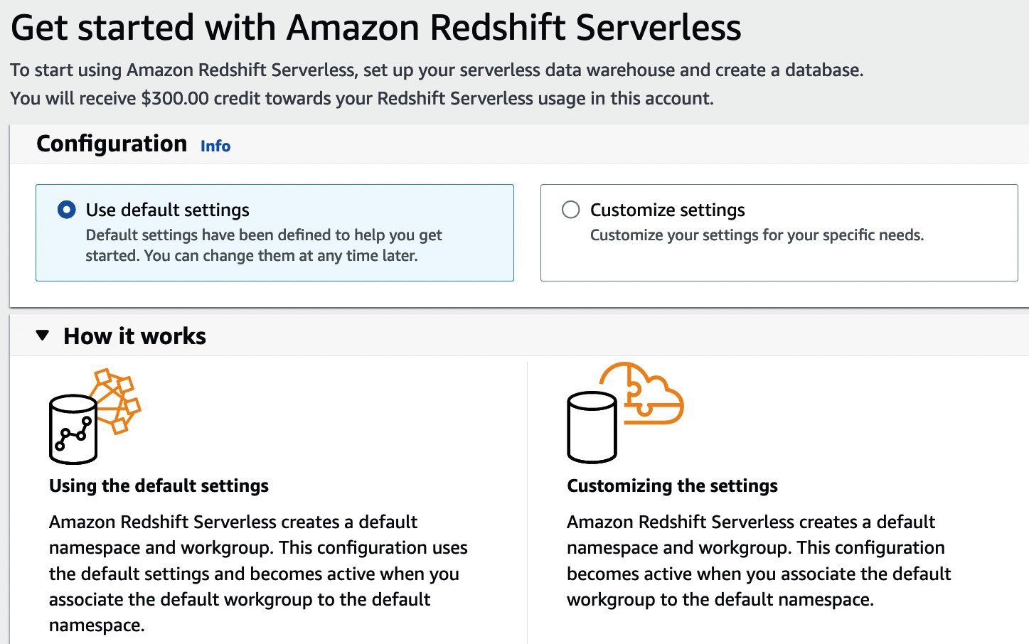 Figure 1.5 – AWS console showing the Redshift Serverless Get started page