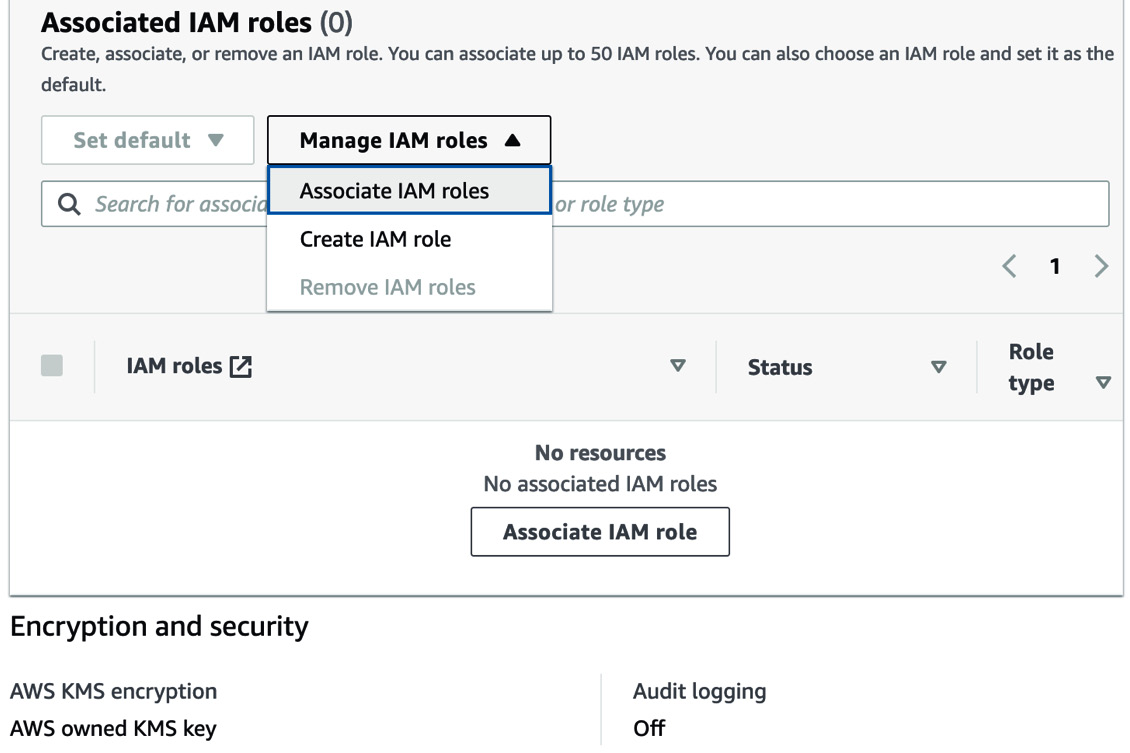 Figure 1.8 – Selecting the “Create IAM role” option