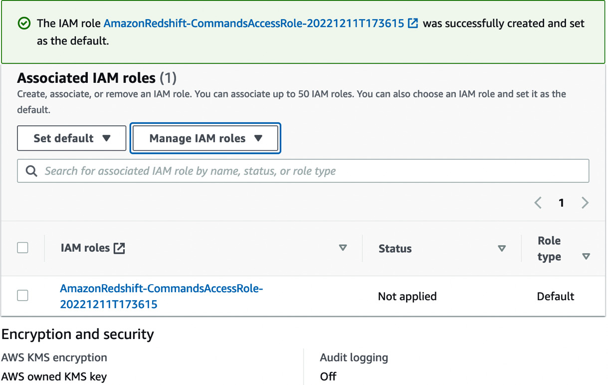 Figure 1.10 – An IAM role was created but is not yet applied