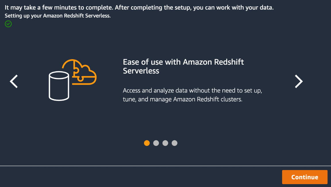 Figure 1.12 – Redshift Serverless creation progress