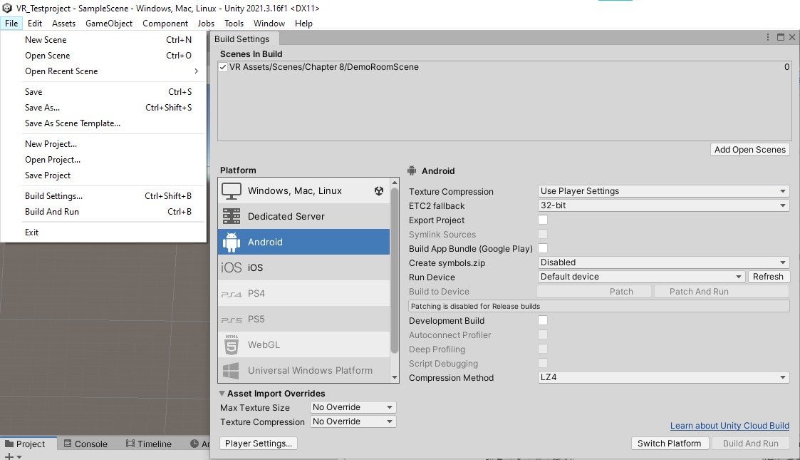 Figure 2.18 – The Build Settings screen