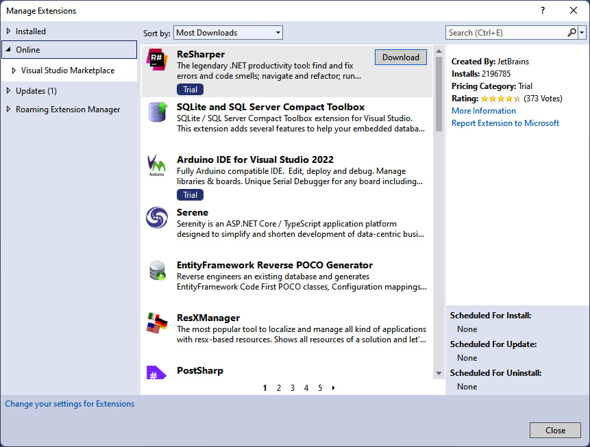 Figure 10.3 – The Manage Extensions dialog in Visual Studio