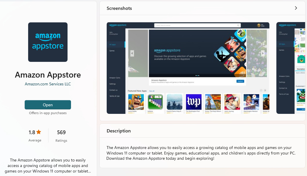 Figure 13.9 – The Amazon Appstore app in the Microsoft Store