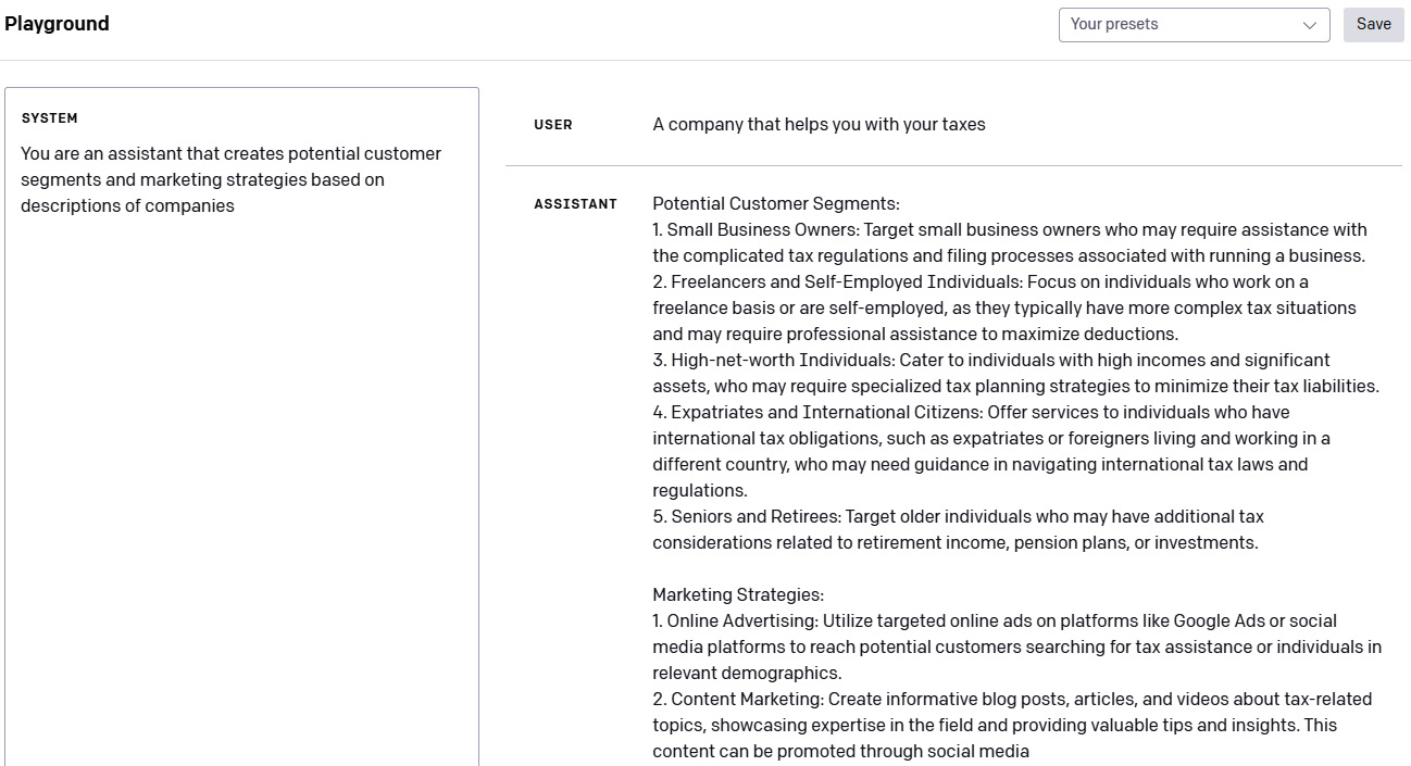 Figure 1.4 – The OpenAI Playground response after modifying the System Message