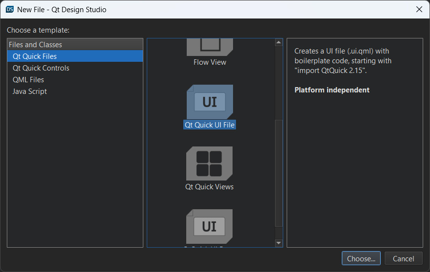 Figure 1.21 - Creating a new Qt Quick UI file