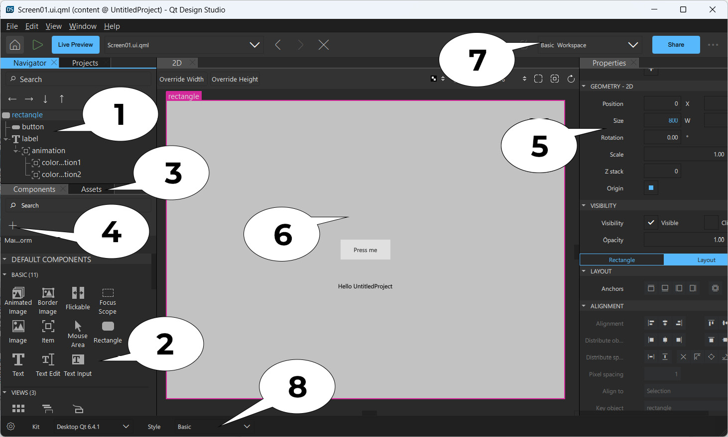 Figure 1.31 – Overview of Qt Design Studio’s user interface