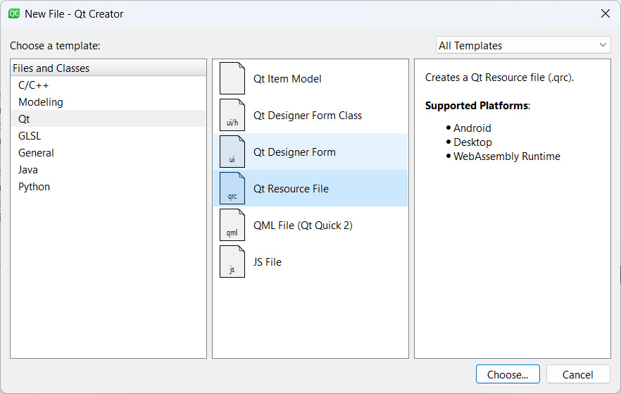 Figure 4.13 – Creating a new Qt resource file