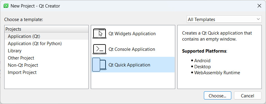 Figure 4.19 – Creating a new Qt Quick Application project