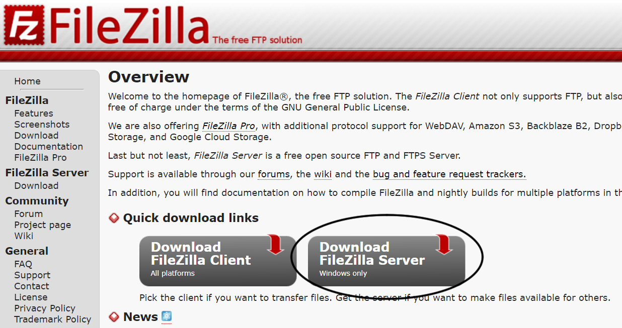 Figure 7.8 – Downloading FileZilla Server from the official website