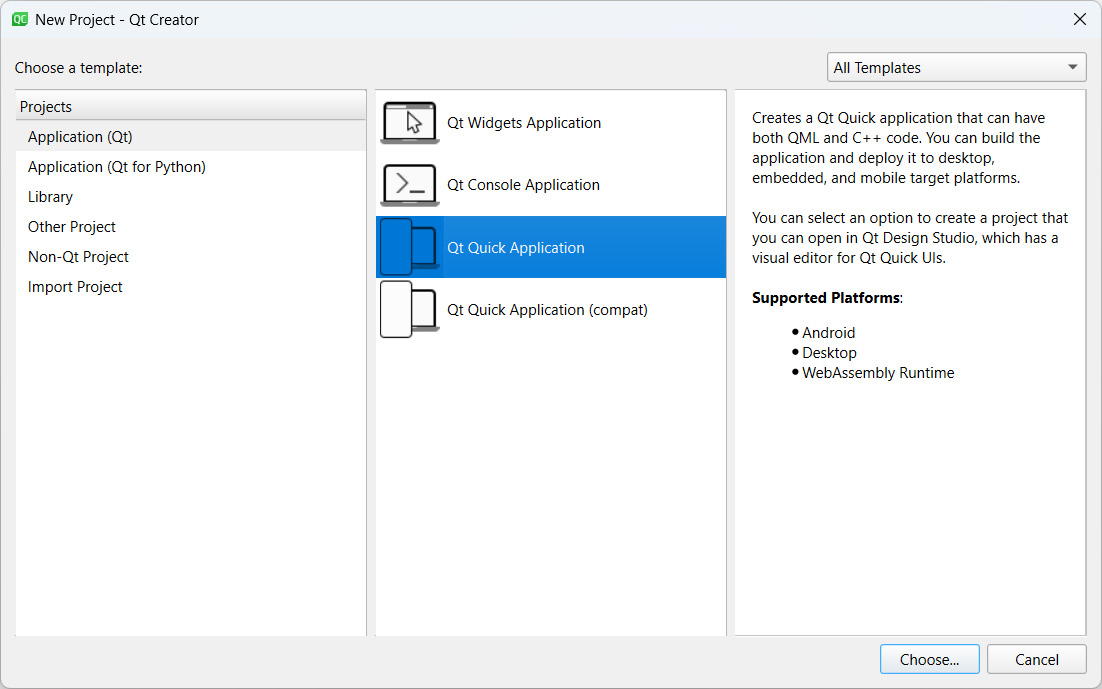 Figure 9.1 – Create a Qt Quick application project