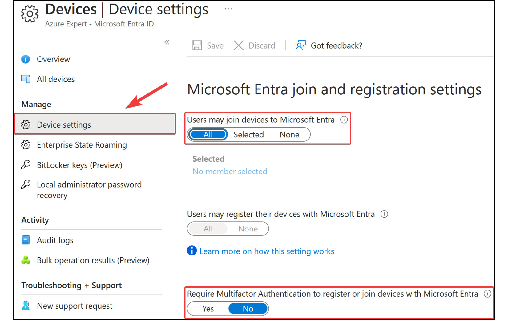 Figure 2﻿.12: Microsoft Entra ID – the Device settings blade