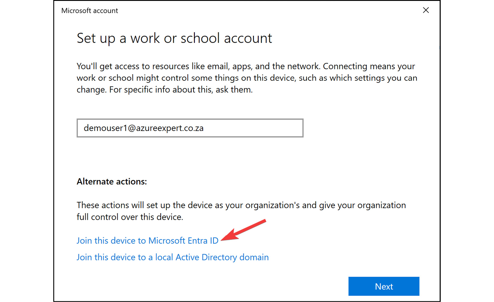 Figure 2.24: Selecting Join this Device to Microsoft Entra ID